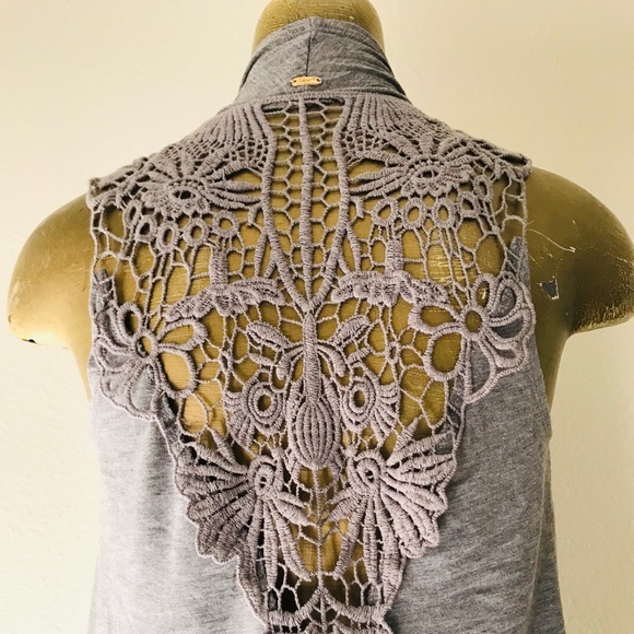 DEX Grey LACE BACK Sleeveless VEST TOP S - Picture 5 of 8